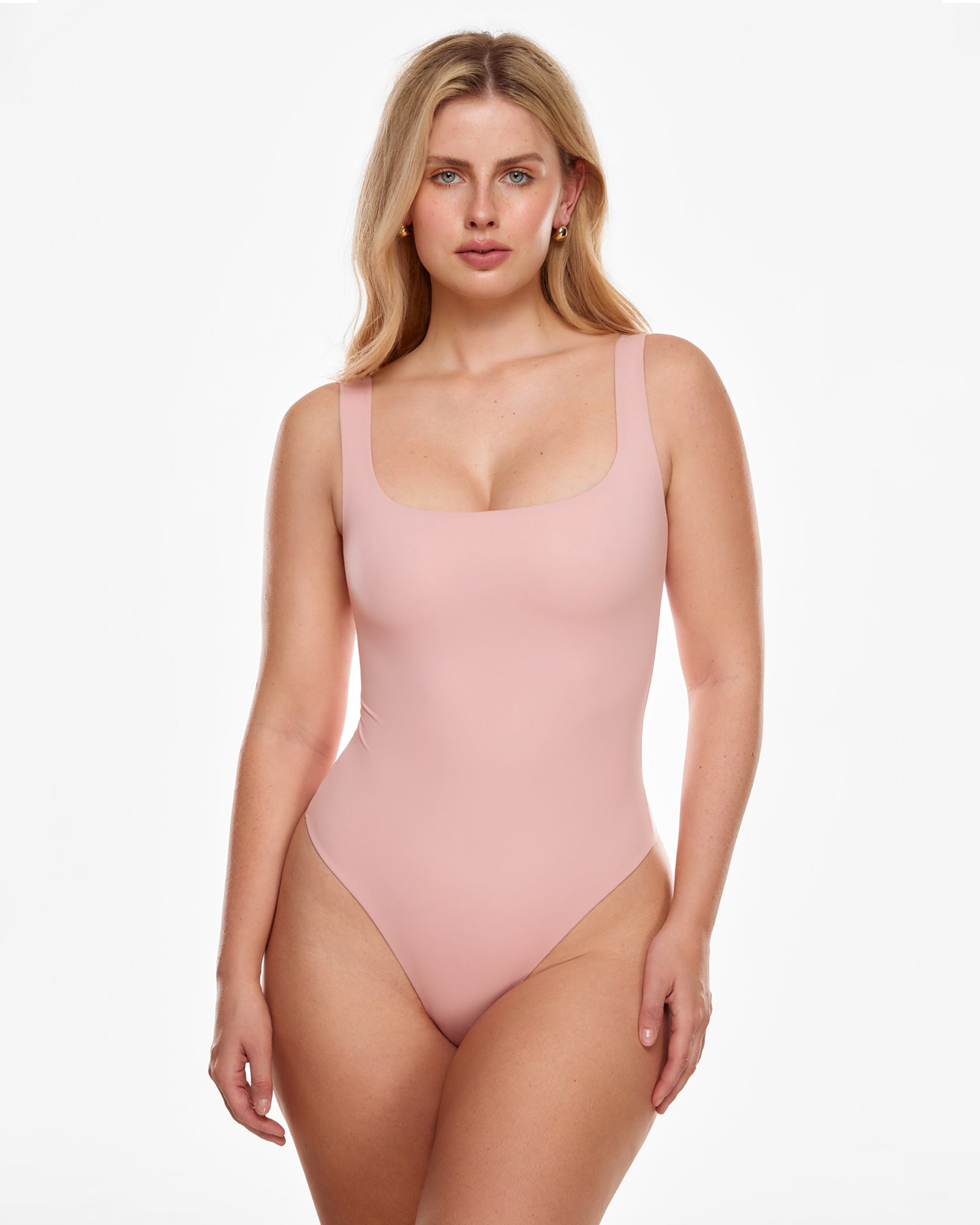 INLYRIC Women's Double Lined Bodysuit - Scoop Neck, Spaghetti Strap, Thong Back - View #3