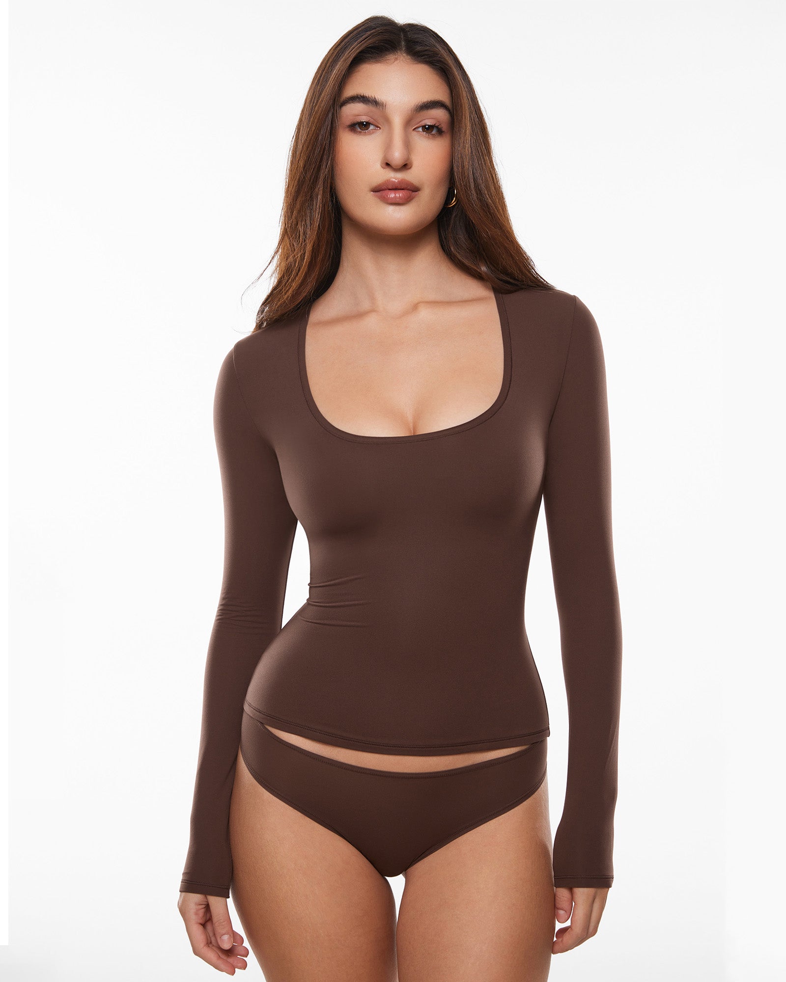 Women's Inbarely® Soft Deep U Neck Long Sleeves Top – inlyric