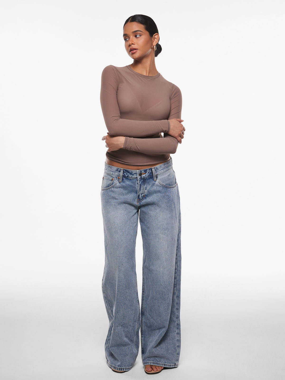 INLYRIC Women's Cosnufy® Mesh Sheer Long Sleeve Top Black